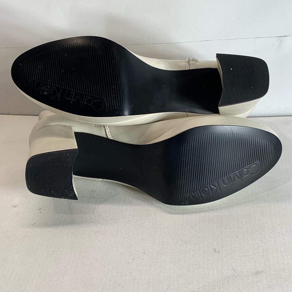 CALVIN KLEIN Women's Ivory Leather Uda Platform Block-Heel Dress Booties SZ 7 - Picture 10 of 13